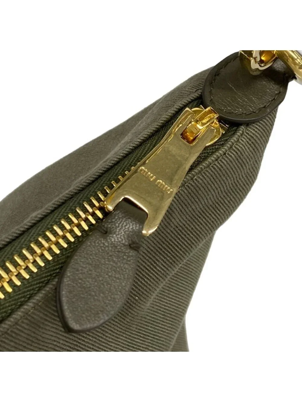 Miu Miu Handbag Spirit Gabardine Pouch Khaki Cotton